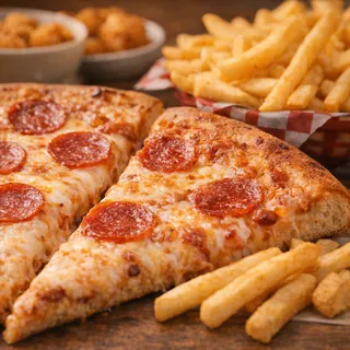 Pizza slices and shareable sides